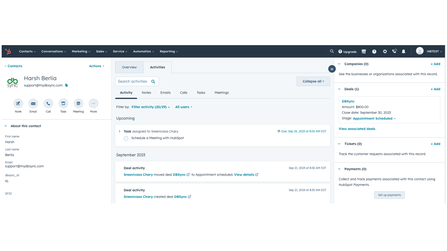 Contact Record on HubSpot